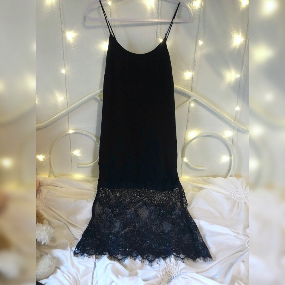 Black maxi slip dress with lace
